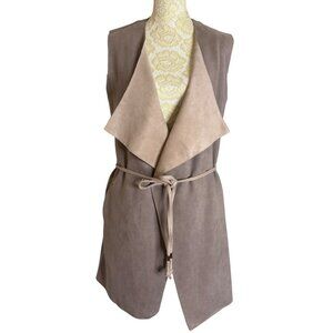 Lulus Faux Suede Long Belted Vest Pockets Dusty Mauve Tan XS